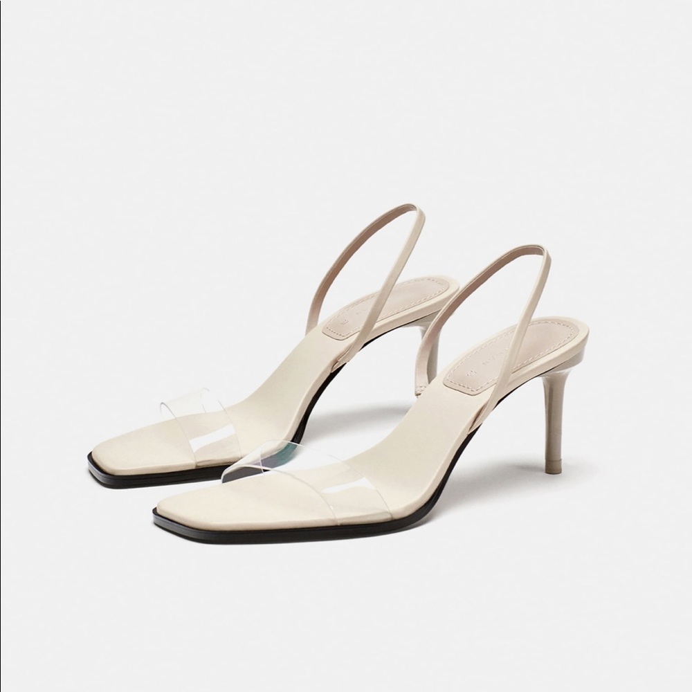 ZARA vinyl clear nude heels sandals, US7.5 EUR38